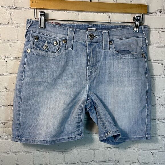 True Religion Curvy Jean Shorts Womens 29 Blue Light Wash STY WOYH135TS - Picture 1 of 8